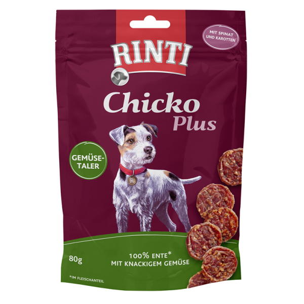 Rinti Chicko Plus Gemüsetaler mit Ente 80g, Artgerechte Snacks für Hunde