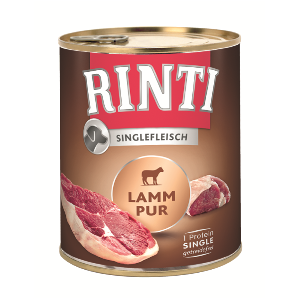 Rinti Singlefleisch Lamm Pur 800g, Vollnahrung für Hunde, die auf bestimmte Futterkomponenten allergisch reagieren
