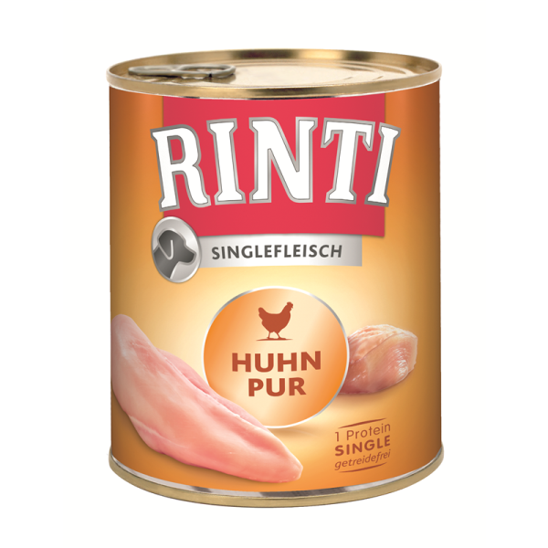 Rinti Singlefleisch Huhn Pur 800g, Vollnahrung für Hunde, die auf bestimmte Futterkomponenten allergisch reagieren