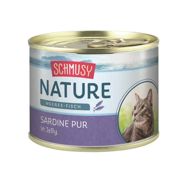 Schmusy Nature Meeres-Fisch Sardine pur 185g Dose, Einzelfuttermittel für Katzen.