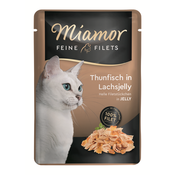 Miamor Feine Filets Thunfisch in Lachsjelly 100g, Filet-Spezialität für anspruchsvolle Katzen