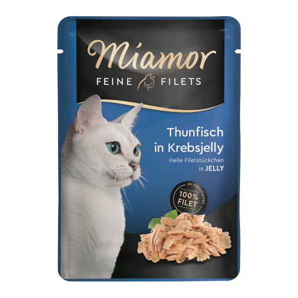 Miamor Feine Filets Thunfisch in Krebsjelly 100g, Filet-Spezialität für anspruchsvolle Katzen.