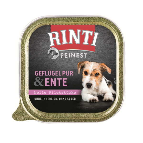 Rinti Feinest Geflügel Pur & Ente 150g, Alleinfuttermittel für Hunde.
