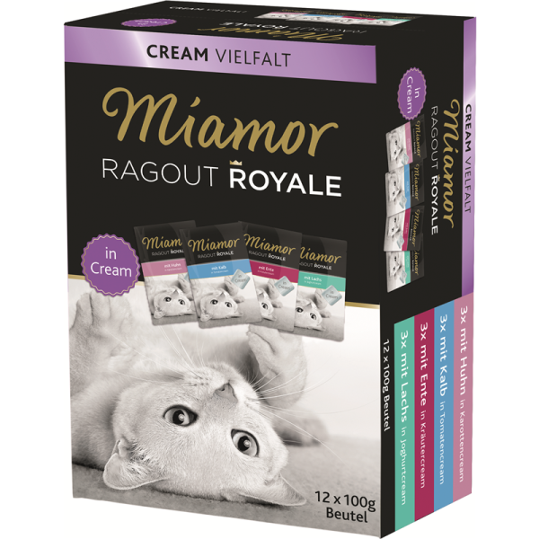 Miamor Ragout Royale Cream Vielfalt MB 12x100g, Alleinfuttermittel für ausgewachsene Katzen