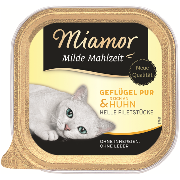 Miamor Milde Mahlzeit Geflügel & Huhn 100g, Alleinfuttermittel für Katzen