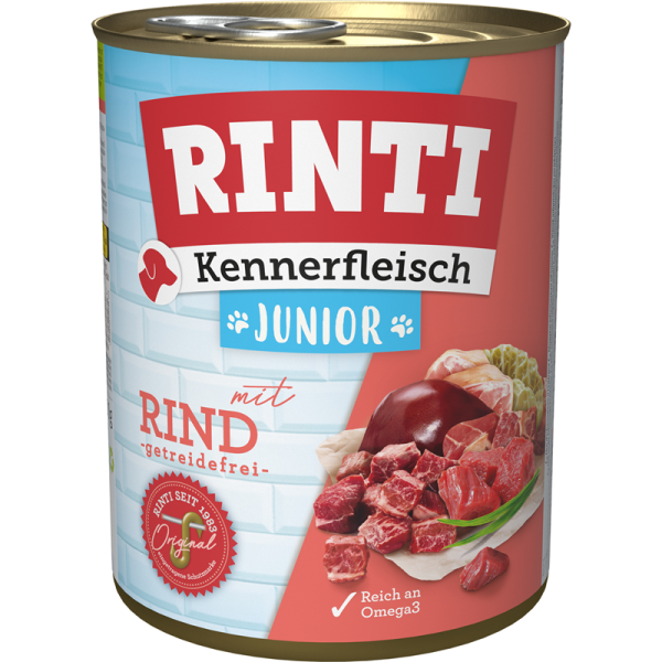 Rinti Kennerfleisch Junior Rind 800g, Alleinfuttermittel für Hunde.