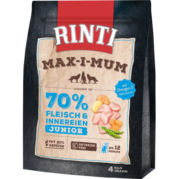 RINTI MAX-I-MUM Junior Huhn 4kg, Alleinfuttermittel für heranwachsende Hunde.