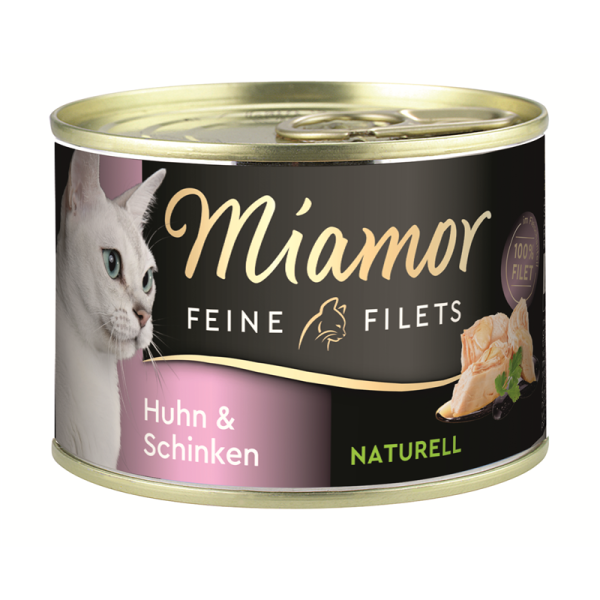 Miamor Feine Filets Naturell Huhn & Schinken 156g Dose, Ergänzungsfuttermittel für Katzen.