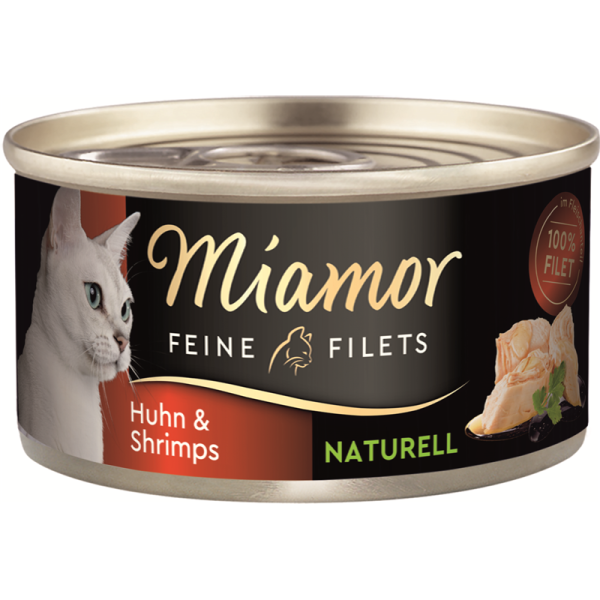 Miamor Feine Filets Naturell Huhn & Shrimps 80g, Ergänzungsfuttermittel für ausgewachsene Katzen