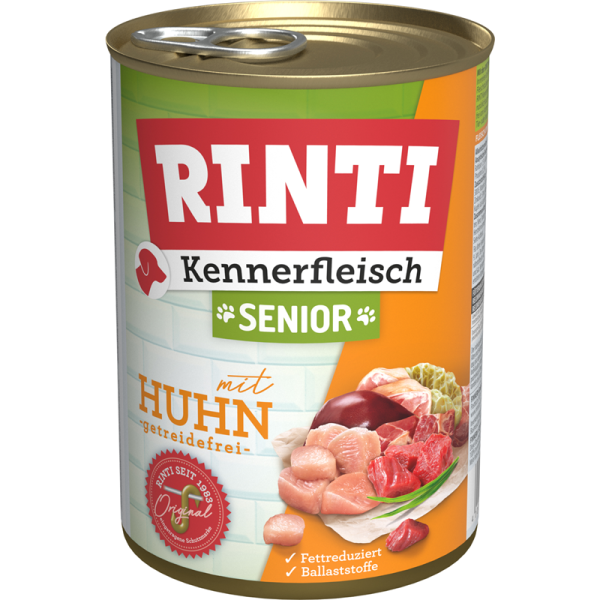 Rinti Kennerfleisch Senior Huhn 400g, Alleinfuttermittel für Hunde.