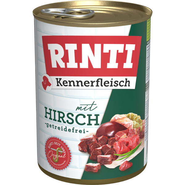 RINTI Kennerfleisch Hirsch 400g, Alleinfuttermittel für Hunde.