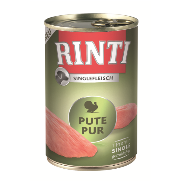 Rinti Singlefleisch Exclusive Pute Pur 400g, Vollnahrung für Hunde, die auf bestimmte Futterkomponenten allergisch reagieren