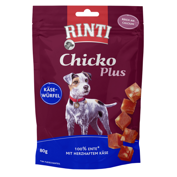 RINTI Chicko Käsewürfel mit Ente 80g, Artgerechte Snacks für Hunde