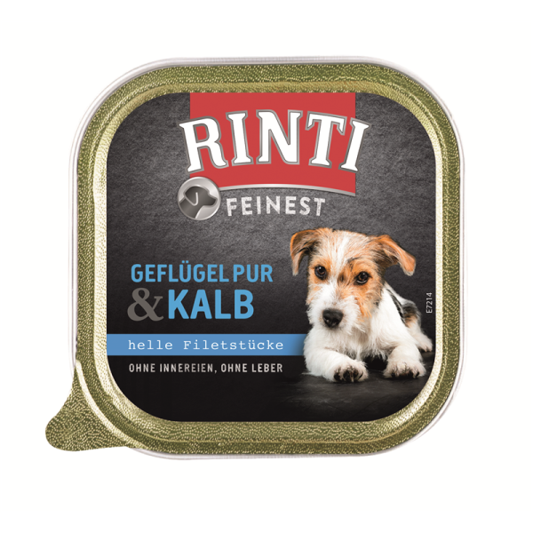 Rinti Feinest Geflügel Pur & Kalb 150g, Alleinfuttermittel für Hunde.