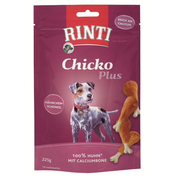 Rinti Chicko Plus Hähnchenschenkel mit Calciumbone 225 g, Artgerechte Snacks für Hunde.