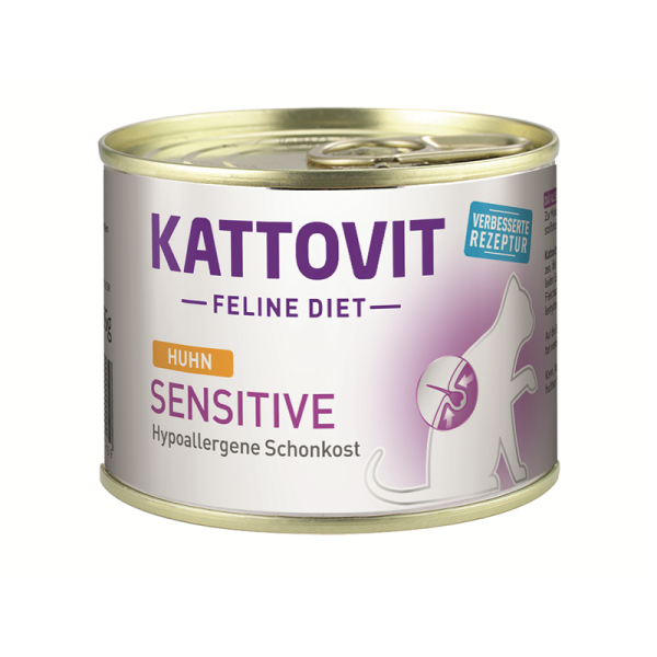 Kattovit Feline Diet Sensitive Huhn 185g, Für sensible Katzen, die unter bestimmten Futtermittelallergien leiden. Zur Minderung von Ausgangerzeugnis- und Nährstoffintoleranzen.