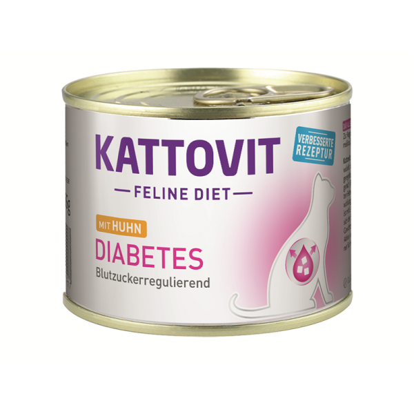 Kattovit Feline Diet Diabetes/Gewicht Huhn 185g, Diabetes / Gewicht (M-Rezeptur) Blutzucker / Diätnahrung zur Regulierung der Glucoseversorgung (Diabetes mellitus) sowie Verringerung von Übergewicht.