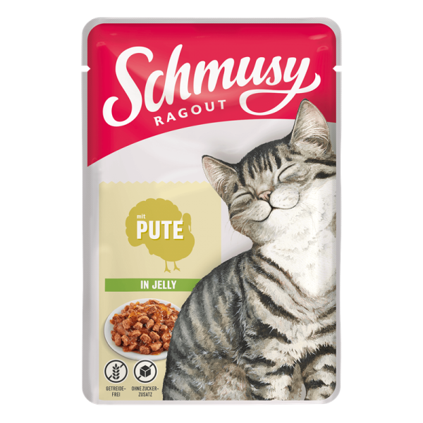 Schmusy Ragout mit Pute in Jelly 100g, Alleinfuttermittel für ausgewachsene Katzen