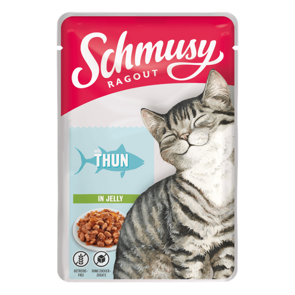 Schmusy Ragout mit Thunfisch in Jelly 100g, Alleinfuttermittel für ausgewachsene Katzen