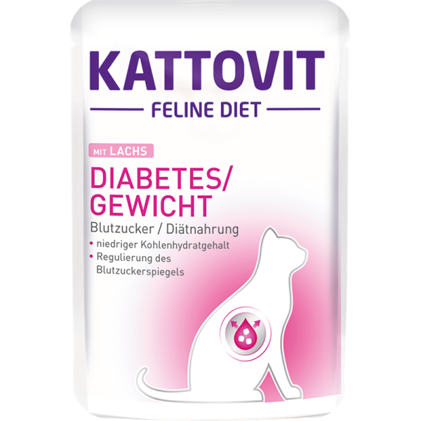Kattovit Feline Diet Diabetes Lachs 85g, Spezielles Nassfutter für Katzen mit einem niedrigen Kohlenhydratbedarf