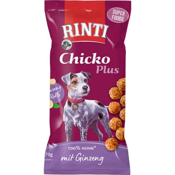 RINTI Chicko Plus Superfoods mit Ginseng 70g, Artgerechte Snacks für Hunde