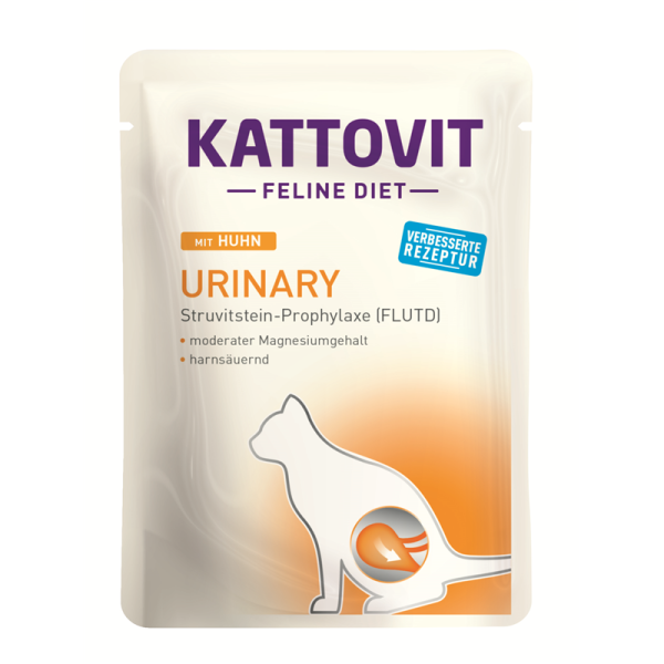 Kattovit Feline Diet Urinary mit Huhn 85g, Kattovit Feline Diet Urinary - Struvitstein-Prophylaxe (FLUTD) - C-Rezeptur. Zur Verringerung von Struvitsteinrezidiven.