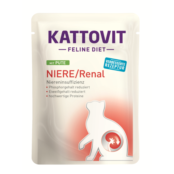 Finnern PB Kattovit Feline Diet Niere/Renal Pute 85g, Spezielles Nassfutter für Katzen mit chronischer Niereninsuffizienz und zur Verringerung von Oxalsteinbildung.