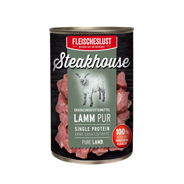 Fleischeslust Steakhouse Lamm Pur 800 g, Hunde Nassfutter