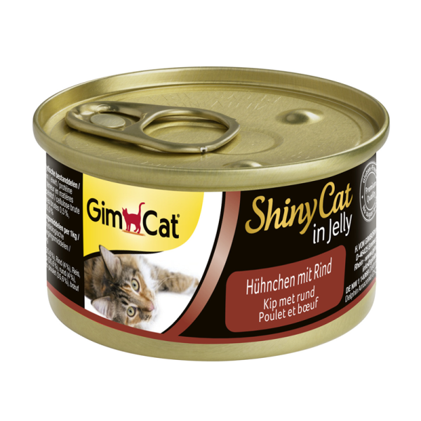 GimCat Dose ShinyCat  Hühnchen mit Rind 70g, Zarte proteinreiche Fleischstückchen in köstlichem Gelee.
