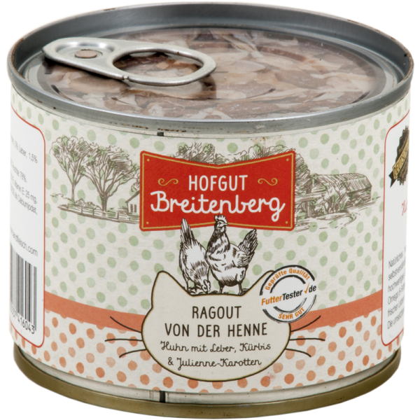 Hofgut Breitenberg Cat Ragout von der Henne Huhn mit Leber, Kürbis & Karotten 180g, Hochwertiges Nassfutter für alle Katzen
