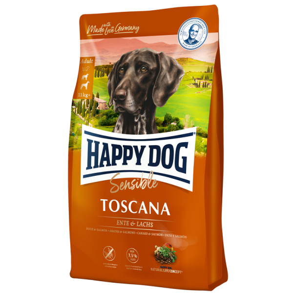 Happy Dog Supreme Sensible Toscana 1kg, Reduzierter Fettgehalt ideal für Hunde mit niedrigem Energiebedarf