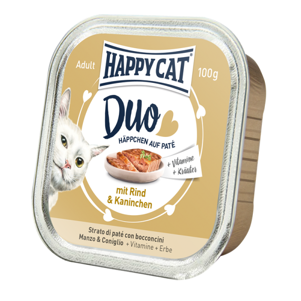 Happy Cat Minkas Schale Duo Rind & Kanin. 100g, Nassfutter für ausgewachsene Katzen