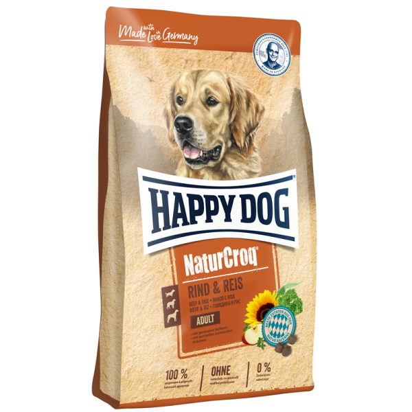 Happy Dog NaturCroq Rind & Reis 4 kg, Alleinfuttermittel für alle ausgewachsenen Hunde mit normalem Energiebedarf