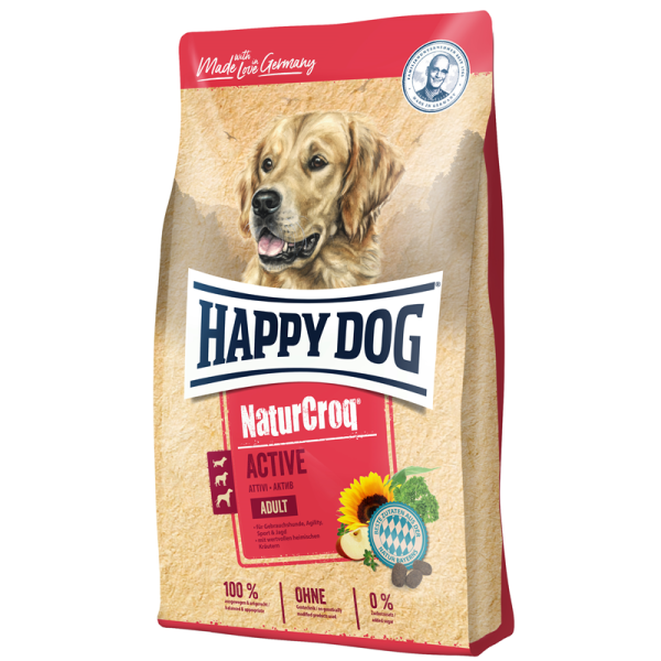 Happy Dog NaturCroq Active 15kg, Alleinfuttermittel für ausgewachsene Hunde mit erhöhtem Energiebedarf.