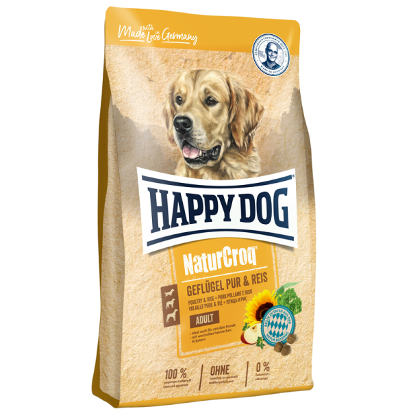 Happy Dog NaturCroq Geflügel pur & Reis 4kg, Alleinfuttermittel für ausgewachsene Hunde mit normalem Energiebedarf.