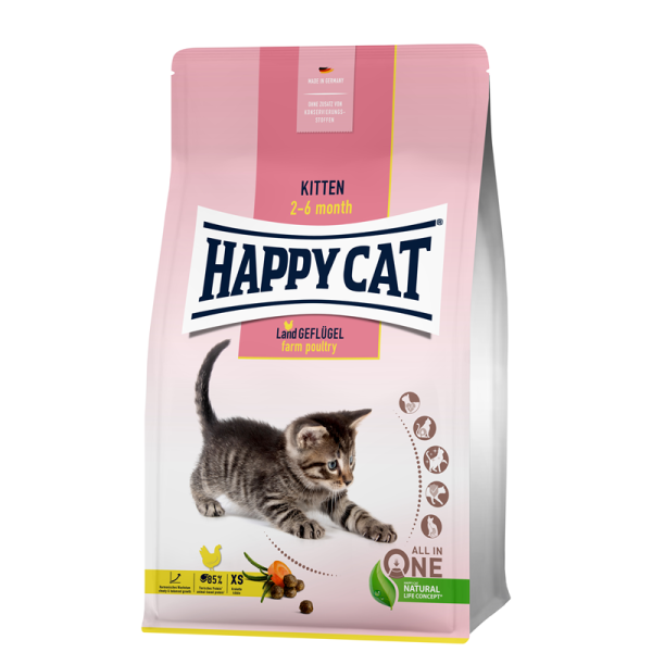 Happy Cat Young Kitten Land Geflügel 4 kg, Alleinfuttermittel für Kitten ab der 5. Lebenswoche bis zum 6. Monat - auch für Katzenmütter geeignet