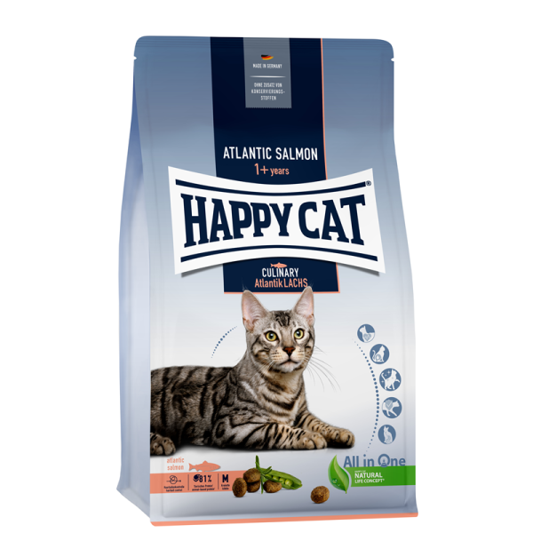 Happy Cat Culinary Adult Atlantik Lachs 1,3 kg, Alleinfuttermittel für ausgewachsene Katzen ab 12 Monaten.