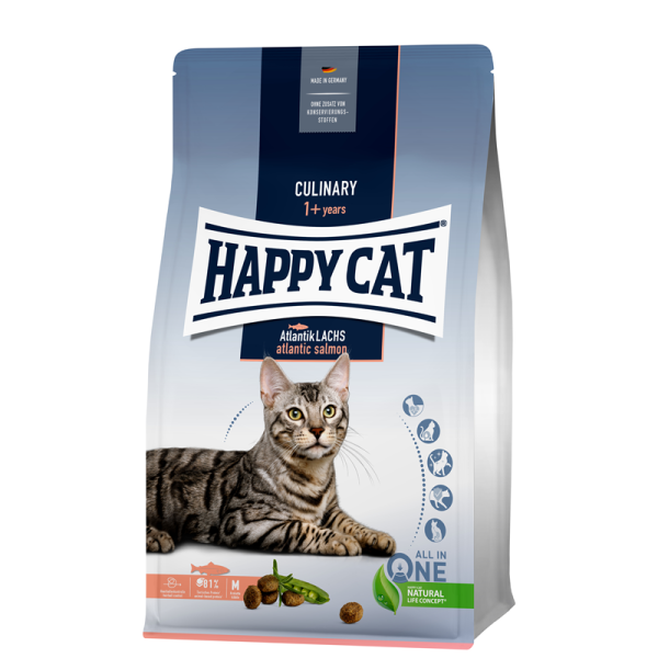 Happy Cat Culinary Adult Atlantik Lachs 300 g, Alleinfuttermittel für ausgewachsene Katzen ab 12 Monaten.