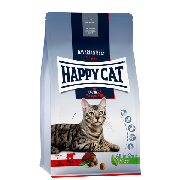 Happy Cat Culinary Adult Voralpen Rind 10 kg, Alleinfuttermittel für ausgewachsene Katzen ab 12 Monaten.