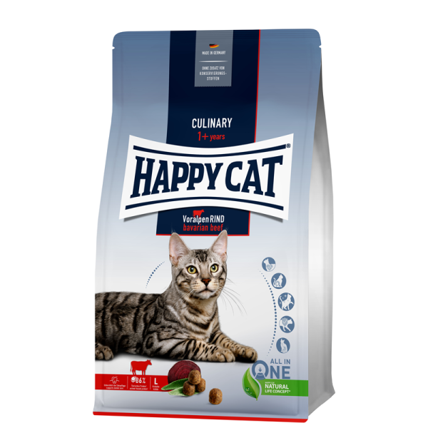 Happy Cat Culinary Adult Voralpen Rind 4 kg, Alleinfuttermittel für ausgewachsene Katzen ab 12 Monaten.