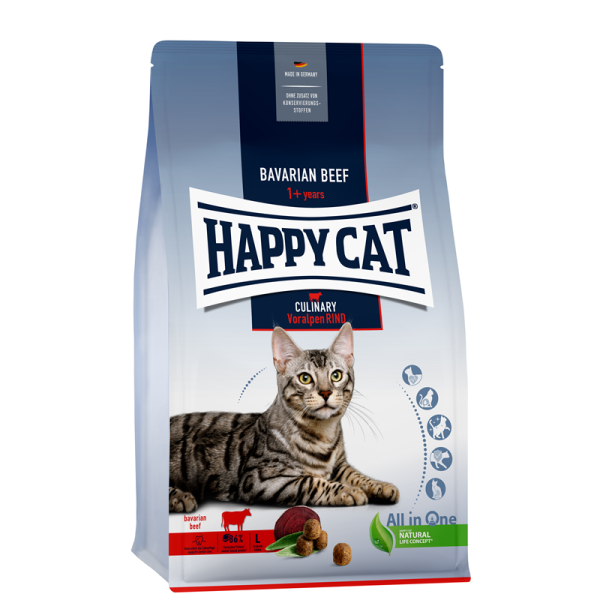 Happy Cat Culinary Adult Voralpen Rind 1,3 kg, Alleinfuttermittel für ausgewachsene Katzen ab 12 Monaten.