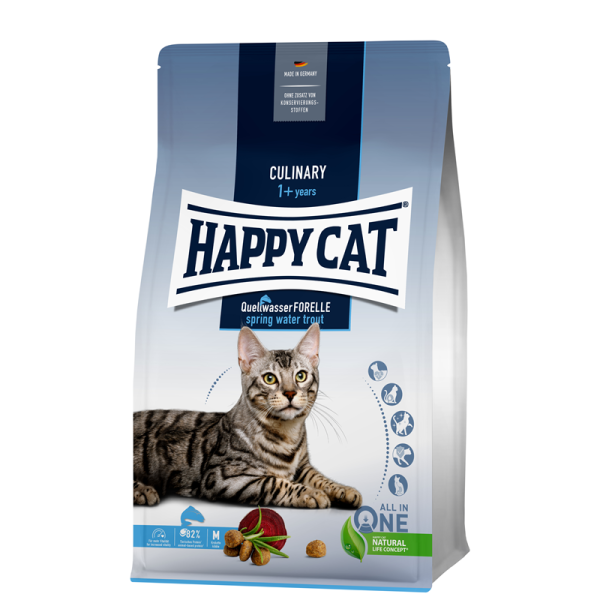 Happy Cat Culinary Adult Quellwasser Forelle 10 kg, Alleinfuttermittel für ausgewachsene Katzen ab 12 Monaten.