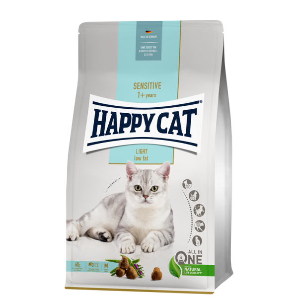 Happy Cat Sensitive Adult Light 1,3 kg, Alleinfuttermittel für ausgewachsene Katzen und zu Übergewicht neigende Katzen.