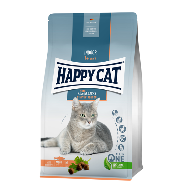 Happy Cat Indoor Adult Atlantik Lachs 4 kg, Alleinfuttermittel für ausgewachsene Katzen ab 12 Monaten.
