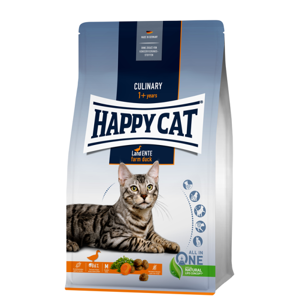 Happy Cat Culinary Adult Land Ente 4 kg, Alleinfuttermittel für ausgewachsene Katzen ab 12 Monaten - auch für sensible Katzen