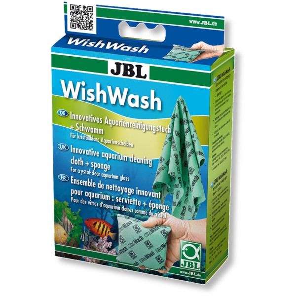 JBL WishWash, Kristallklare Aquarien- und Terrarienscheiben: Reinigungstuch und Schwamm zur Entfernung von Algen und Schmutz