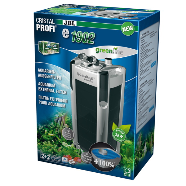 JBL CristalProfi e1902 greenline, Außenfilter für gesundes Aquarienwasser: Geschlossener Wasserkreislauf für Aquarien von 200 - 800 Litern (120 - 150 cm)