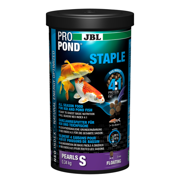 JBL PROPOND STAPLE S 0,34 kg, Ganzjahresfutter-Pellets für Koi und Teichfische von 15-35 cm,  hochwertige, schwimmende Pellets mit 3 mm Durchmesser bei Wassertemperaturen von 10-25 °C