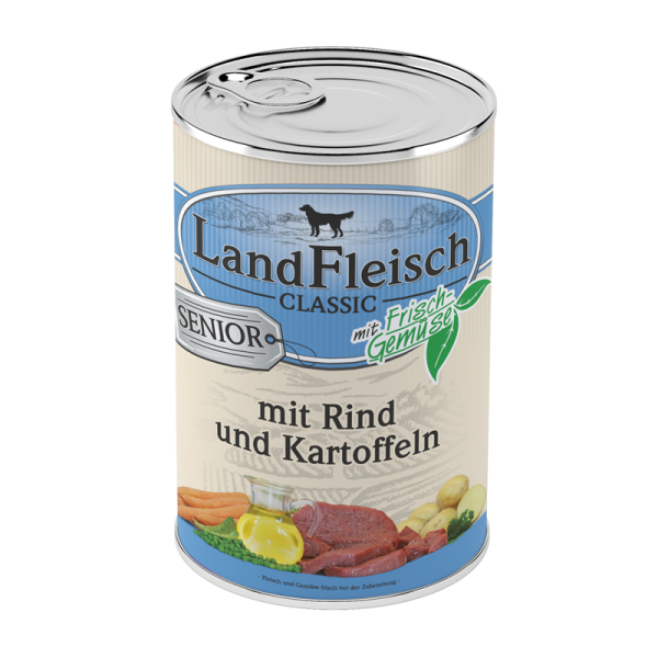 LandFleisch Classic Senior Rind & Kartoffeln mit Frischgemüse 400 g, Hochwertiges Nassfutter für Hunde ab 7 Jahren. Reich an Vitalstoffen.