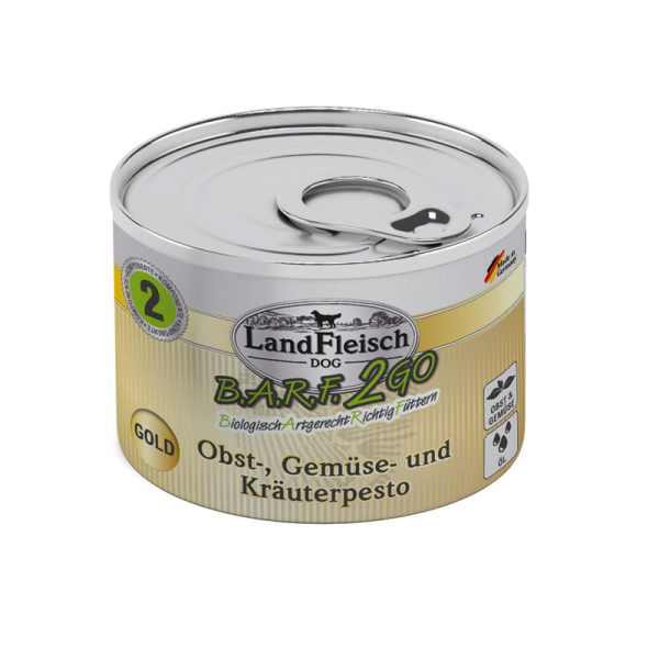 LandFleisch B.A.R.F.2GO Obst-, Gemüse und Kräuterpesto Gold 200g, Ergänzungsfuttermittel für ausgewachsene Hunde